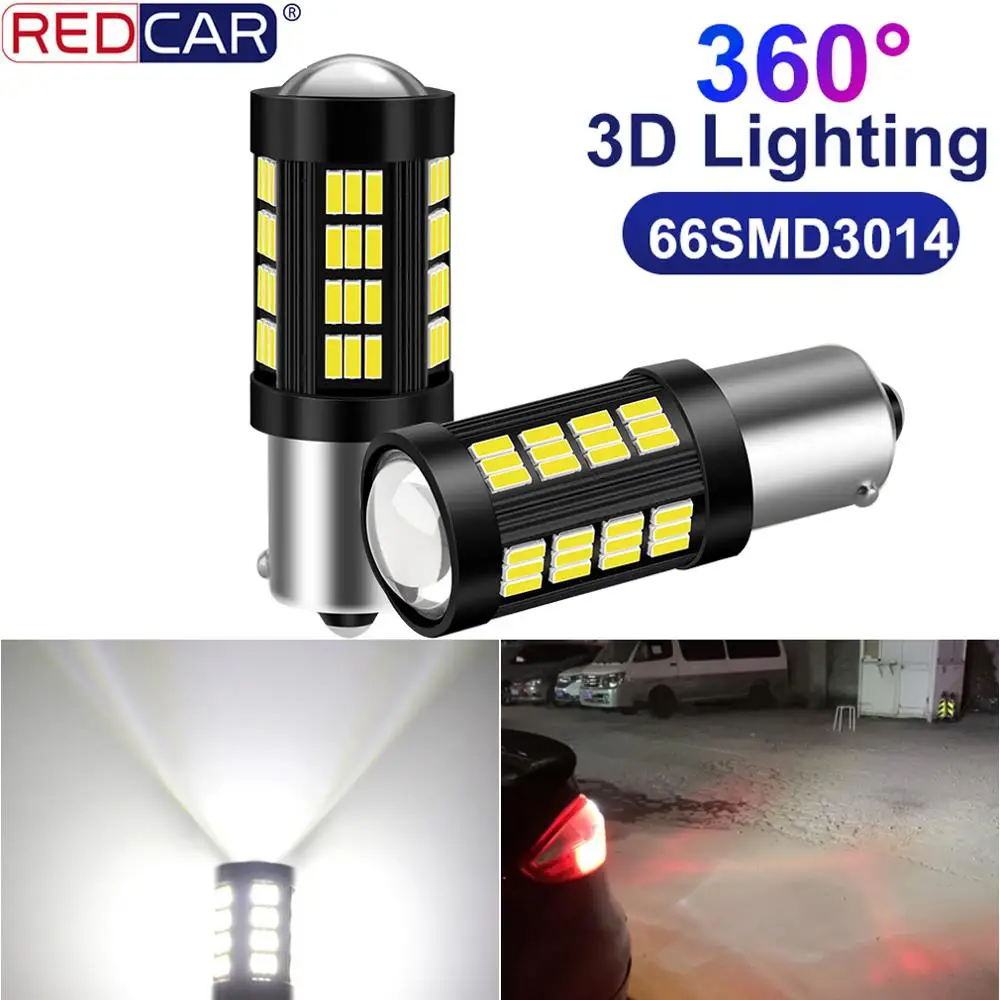 2 шт. автомобисветодиодный светодиодные лампы 1156 BA15S P21W 1157 BAY15D P21/5W R5W 66SMD 4014 Chips 360 °