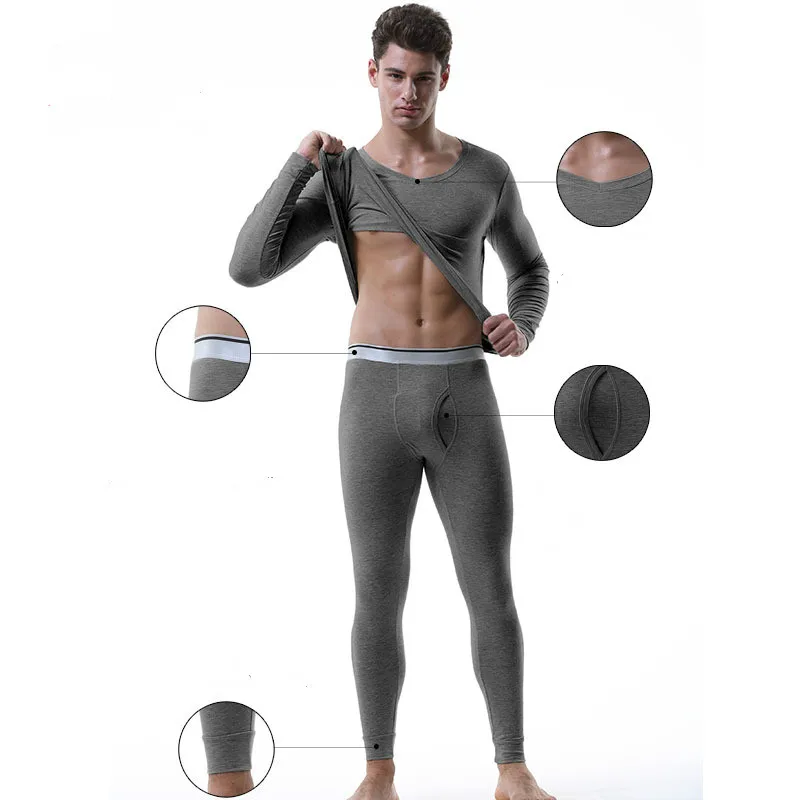 Зимнее длинное нижнее белье комплект из 2 предметов Теплая мужская одежда