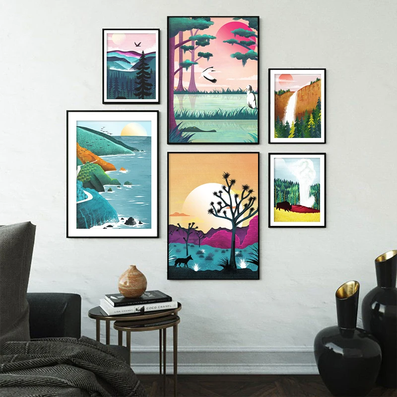 Пейзаж на холсте с изображением национального парка большие Фолз плакаты и