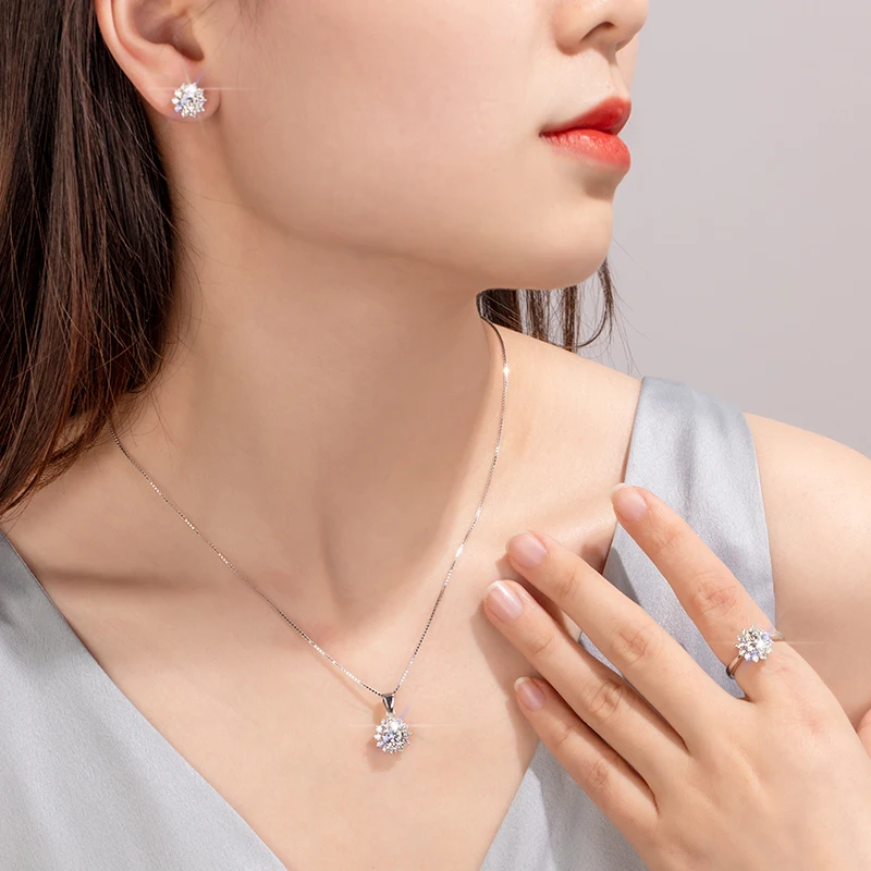Hot Selling On Ins Sparkle Silver Jewelry Set Factory Wholesale Price Moissanite Diamond Ring Earrings Necklace Bracelet | Украшения и