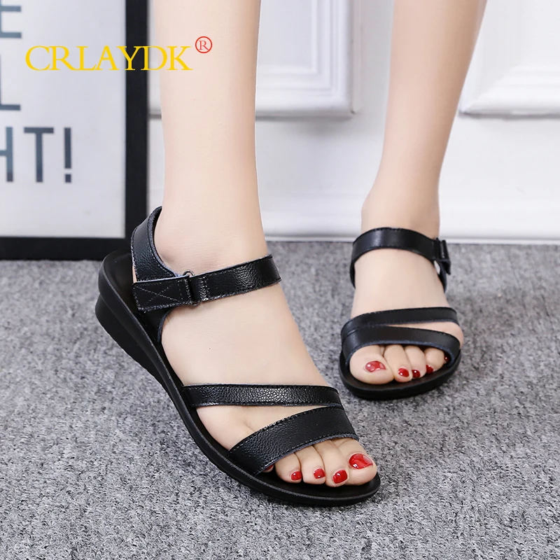 CRLAYDK Women Leather Sandals Strap Flats Casual Open Toe Beach Outdoor Walking Slippers Ladies Shoes Sandales Femmes Eté