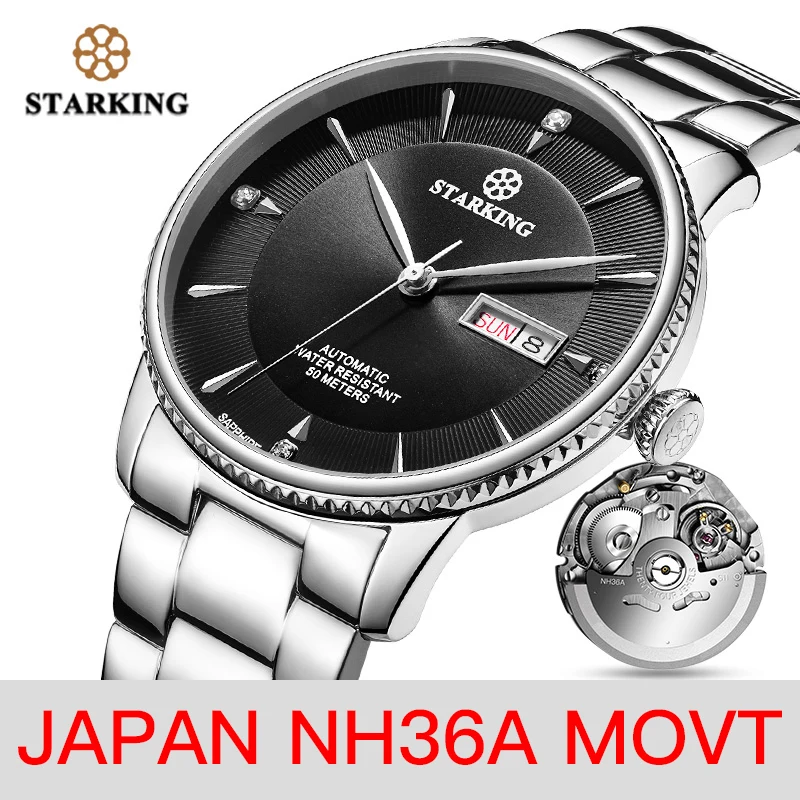 Часы STARKING мужские нержавеющая сталь Япония NH36 Movt наручные часы сапфир 50 м