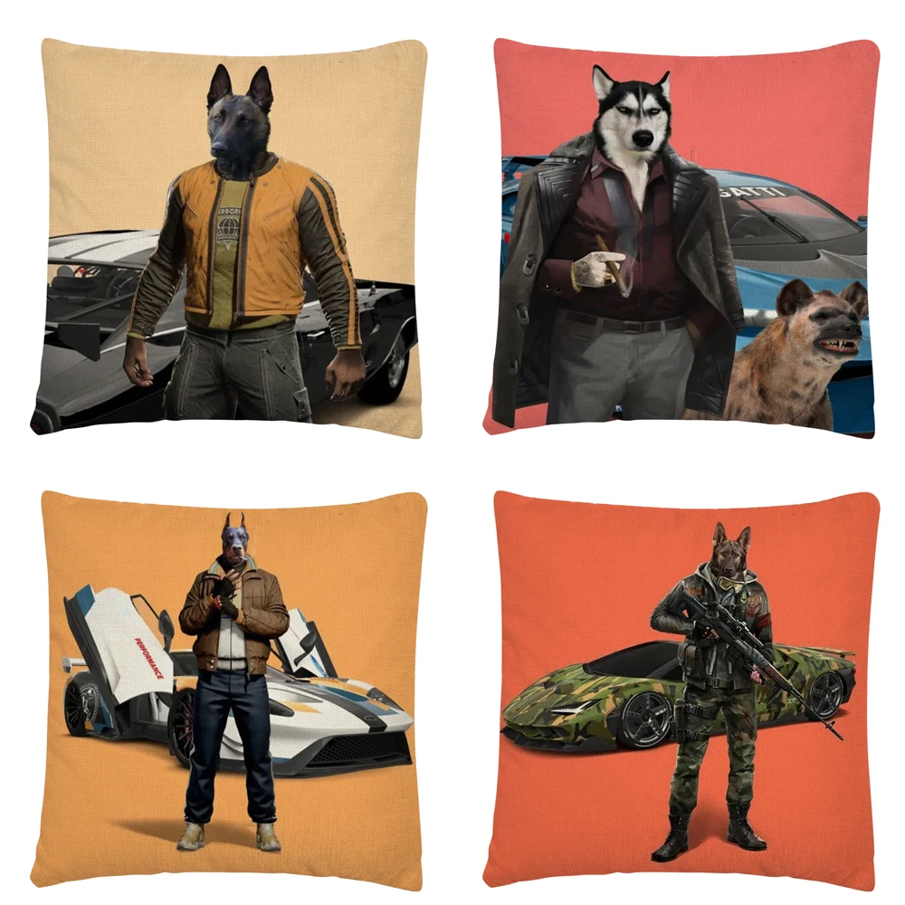 

Dog COS Movie Tough Guy Cartoon Pattern Linen Cushion Cover Pillowcase Home Sofa Car Decoration Pillowcase45X45Cm