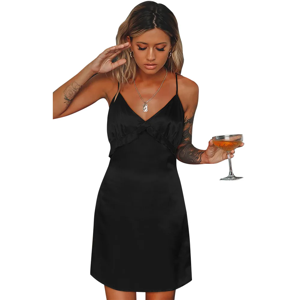 Новая модная женская Повседневная шелковая ночная рубашка без рукавов Santin