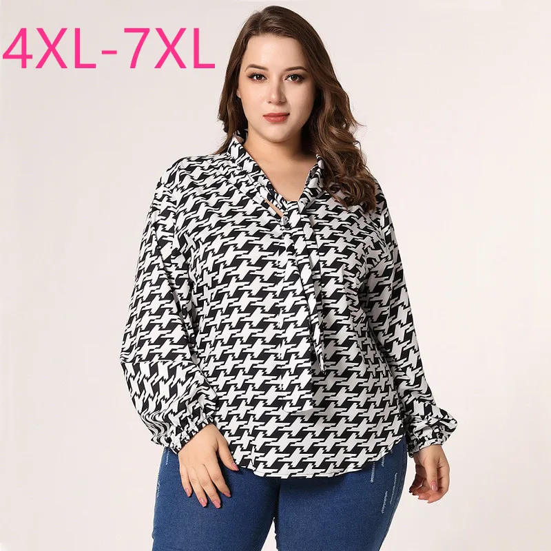 Блузка женская шифоновая в черно-белую клетку с длинным рукавом | Женская одежда