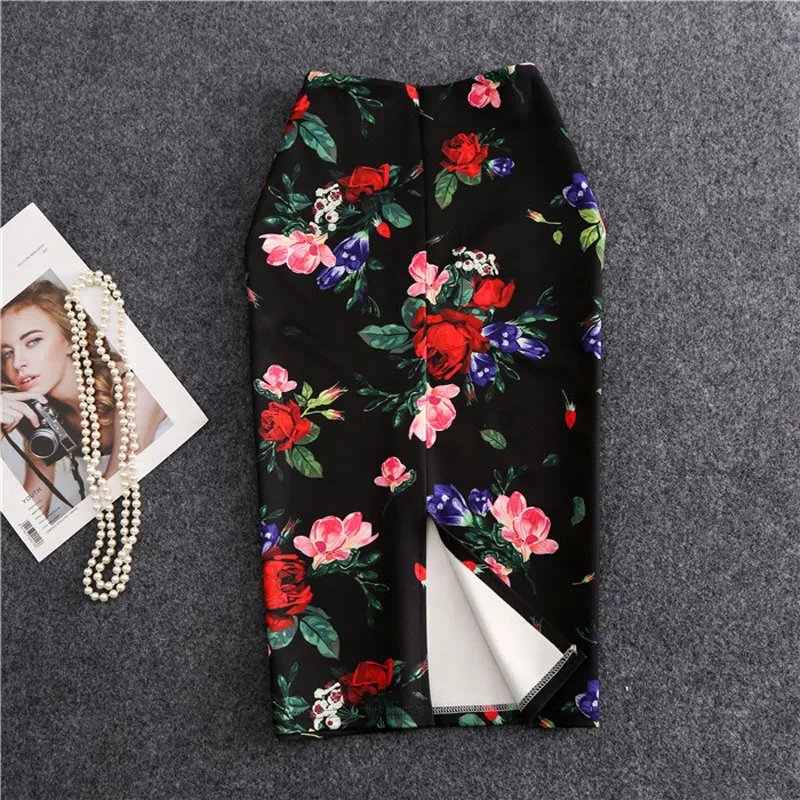 

Women's Pencil Skirts letters Printed Graphic Summer Autumn High Waist Slit Tube faldas Woman Stretch Skirt Female GD503