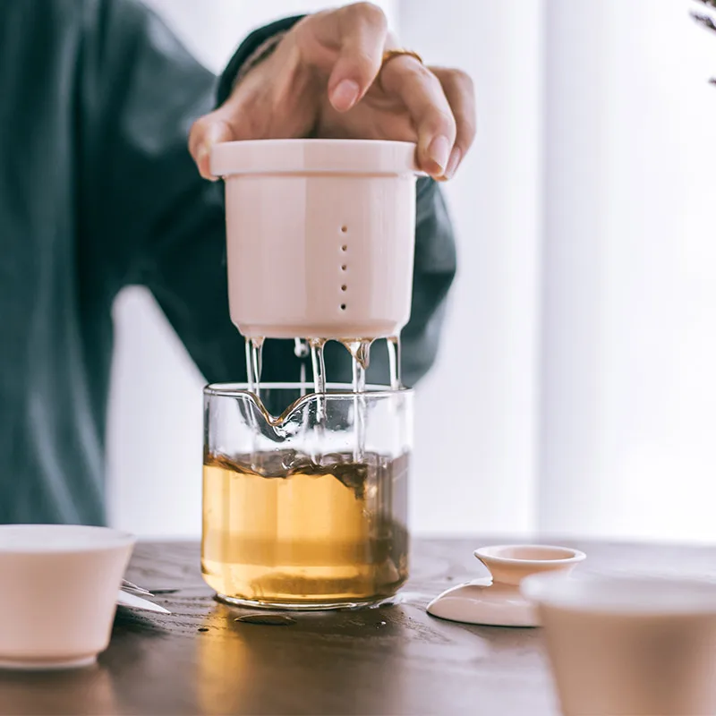 Стеклянный чайный котелок две чашки керамический фильтр портативный дорожный