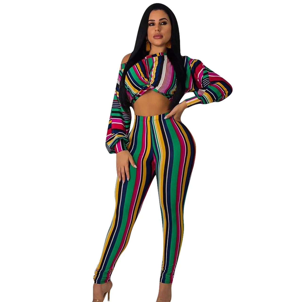 2019 женский новый осенний костюм с длинными рукавами и круглым вырезом С