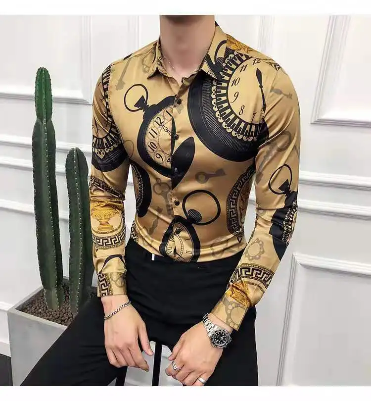 Для мужчин печати роскошные золотые Повседневная рубашка шерстяное пальто с