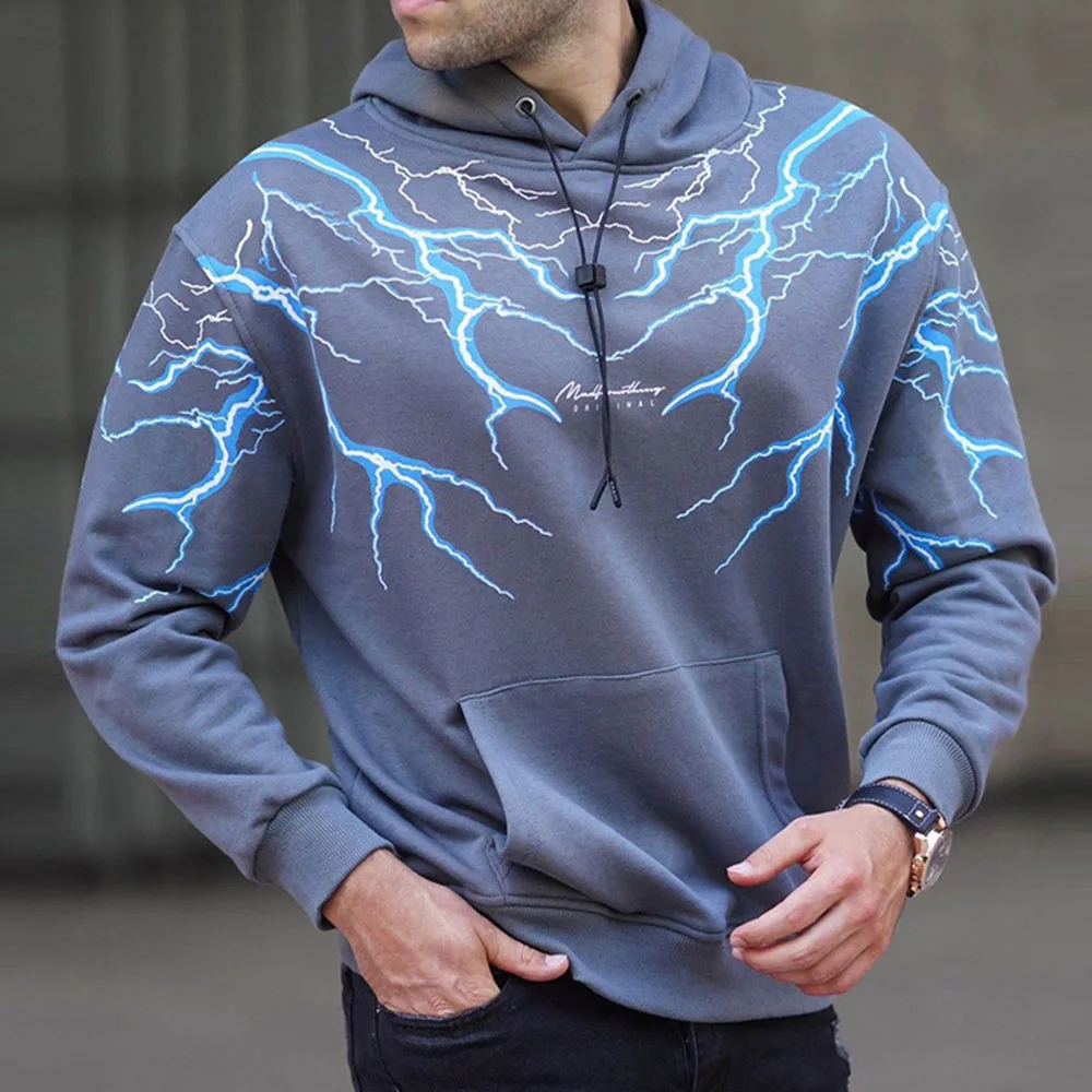 Мужские толстовки с капюшоном пуловер длинным рукавом и принтом Осень-зима 2021 |