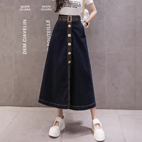 korea fashion button long womens skirt with belt autumn 2020 a line single breasted pockets slim denim skirt streetwear bottoms