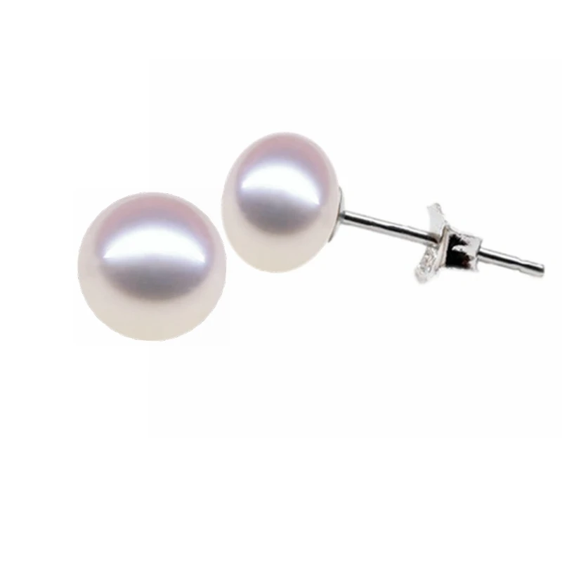 Женские серьги гвоздики из серебра 100% пробы с натуральным жемчугом 8 9 мм|pearl stud