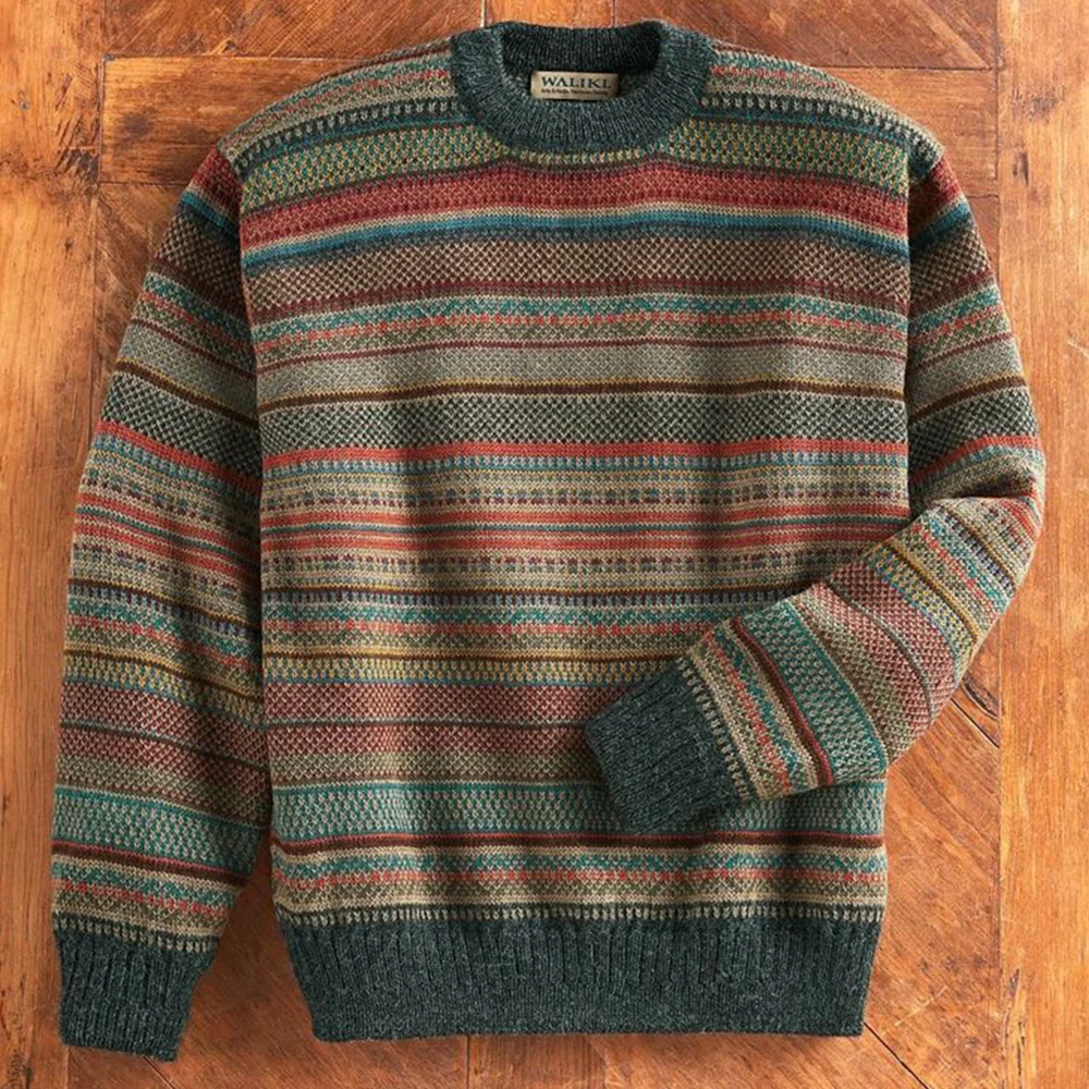 

Sweater Men Autumn Winter Printed Knitted Tops Long Sleeve Retro 2020 Casual Style Stripe Pullover Jumpers Male Warm New