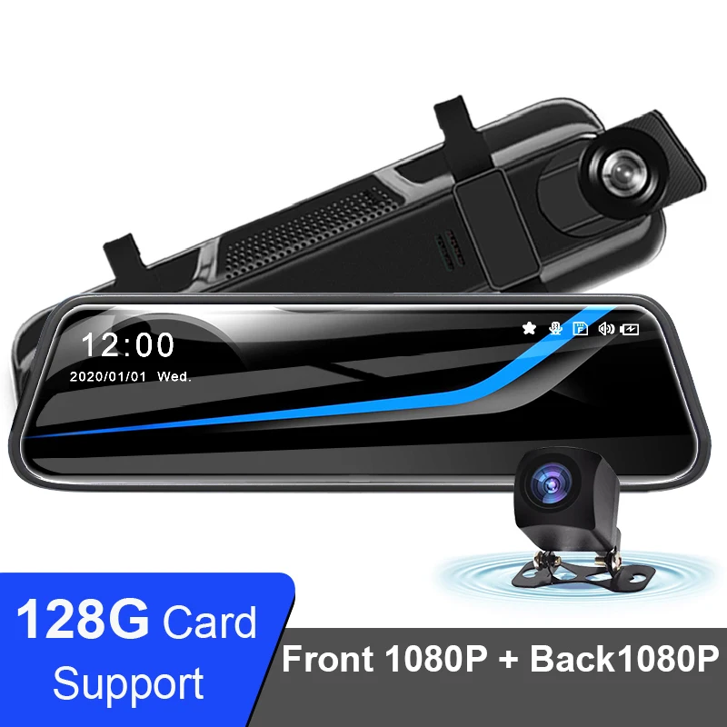 

10 Inches Touch Screen Full 1080P Car DVR Stream Media Dash Camera Dual Lens Video Recorder Rearview Mirror 1080P Rear Camera
