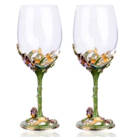 high quality metallics decoration wine glass enamel lily red wine cup goblet in china