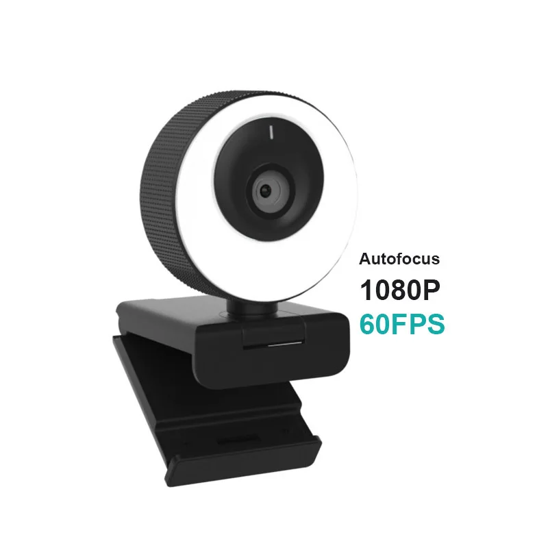 

1080P Webcam 60FPS Autofocus HD Web Camera with Microphone Ring Light Web cam for PC Computer Camera for Twitch Skype OBS Steam