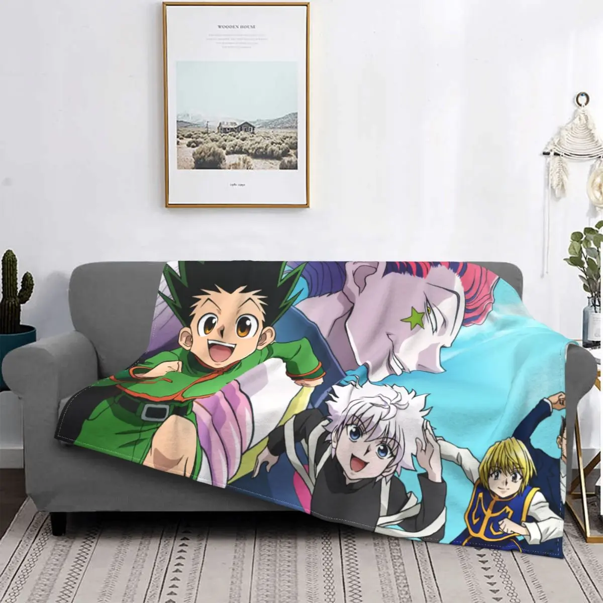 

Hunter X Hunter Anime Knitted Blanket Fleece Freecss Gon Morow Hisoka Warm Throw Blanket for Bed Bedroom Quilt