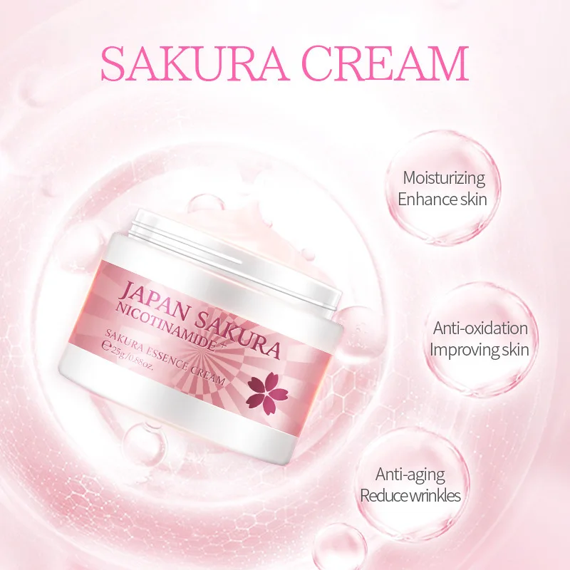 

LAIKOU Sakura Whitening Face Cream Hyaluronic Acid Moisturizing Vitamin C Anti Wrinkle Essence Shrink Pores Facial Skin Care 25g