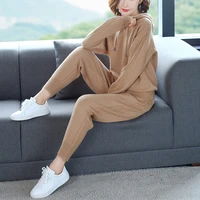 autumn winter knitted tracksuit sweater women set casual clothes 2 pieces knit hoodies sweatshirts top pants suits plus size
