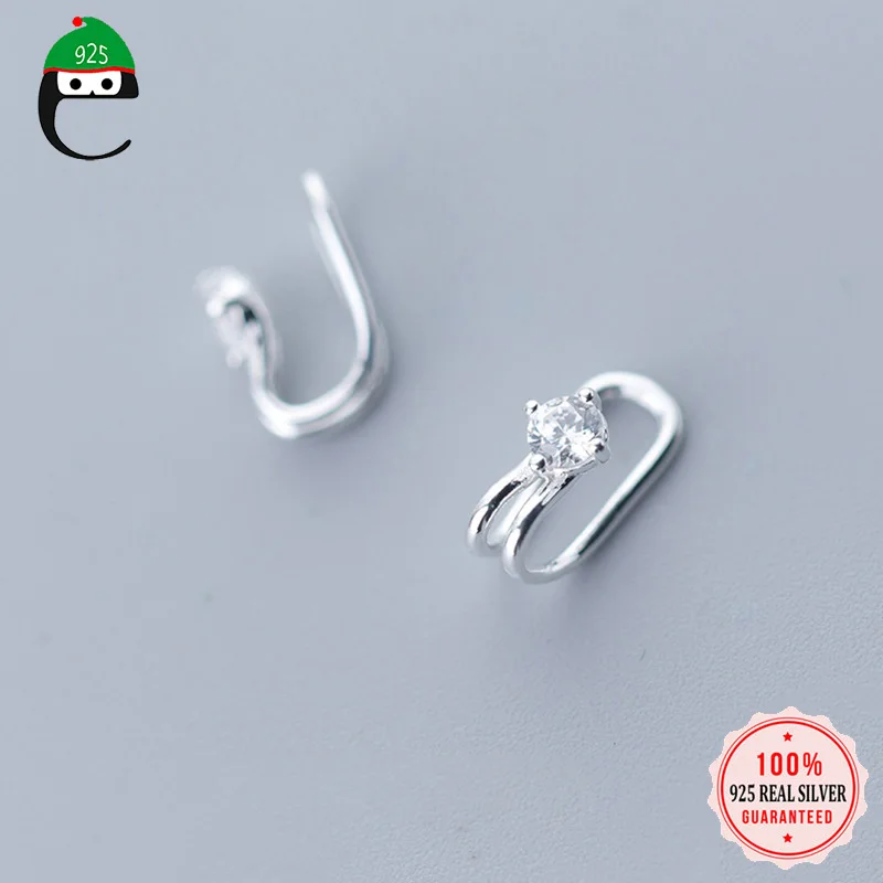 ElfoPlataSi 100% 925 цельное Настоящее серебро CZ ухо манжеты клип на серьги для девочки