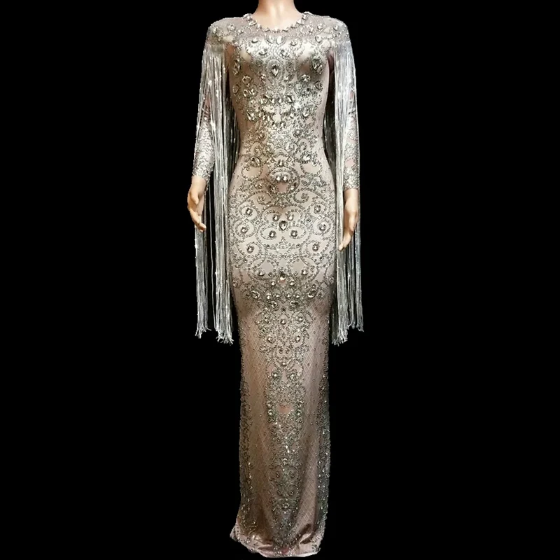 Новинка длинное платье с блестящими кристаллами для вечеринки стразы платья дня рождения праздничный