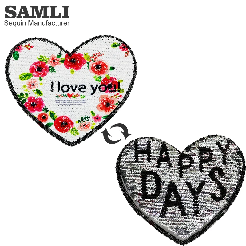 

Двусторонние пайетки LOVE HEART-01, меняющие цвет, меняющие узоры, ткань для одежды, текстиль, ткань с блестками, пайетки для домашних животных