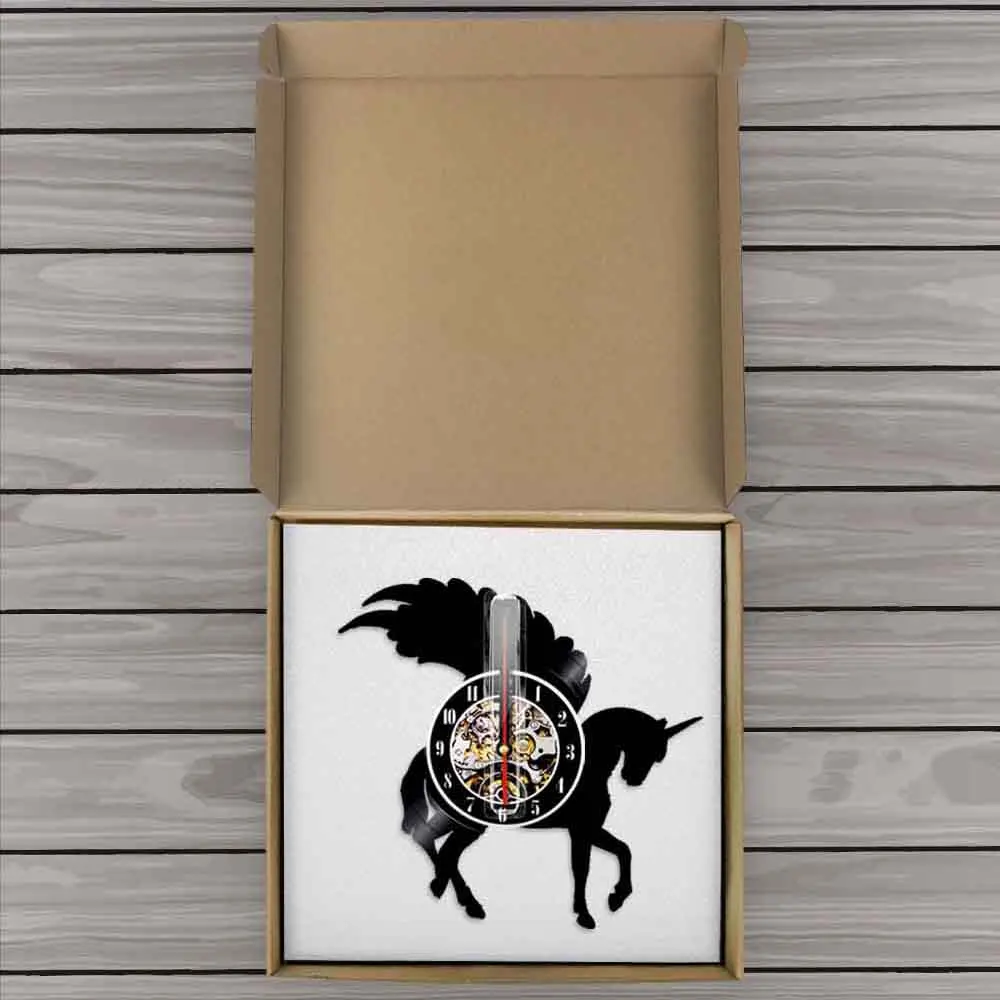 Настенные часы с блестками виниловые украшения изображением единорога лошади