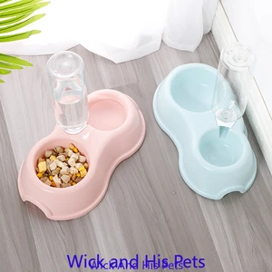 Pet Double Bowls Dog Cat Automatic Feeder with Water Fountain Food Container for Cat Dog Drinking Feeder Stand Bowls Pet Product