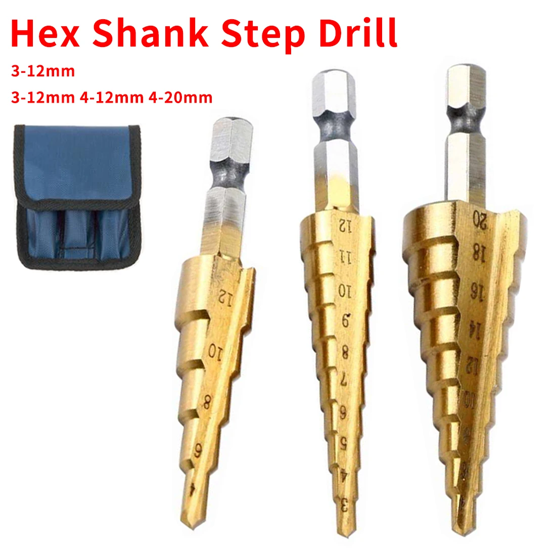 3 шт. HSS 1/4 шестигранным хвостовиком Титан покрытием Шаг сверло режущий инструмент