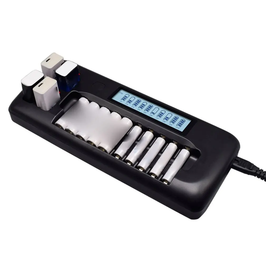 10-Slot Lcd Smart Battery Charger Rechargeable Ni-Mh Aa/Aaa/9V Lithium | Электроника