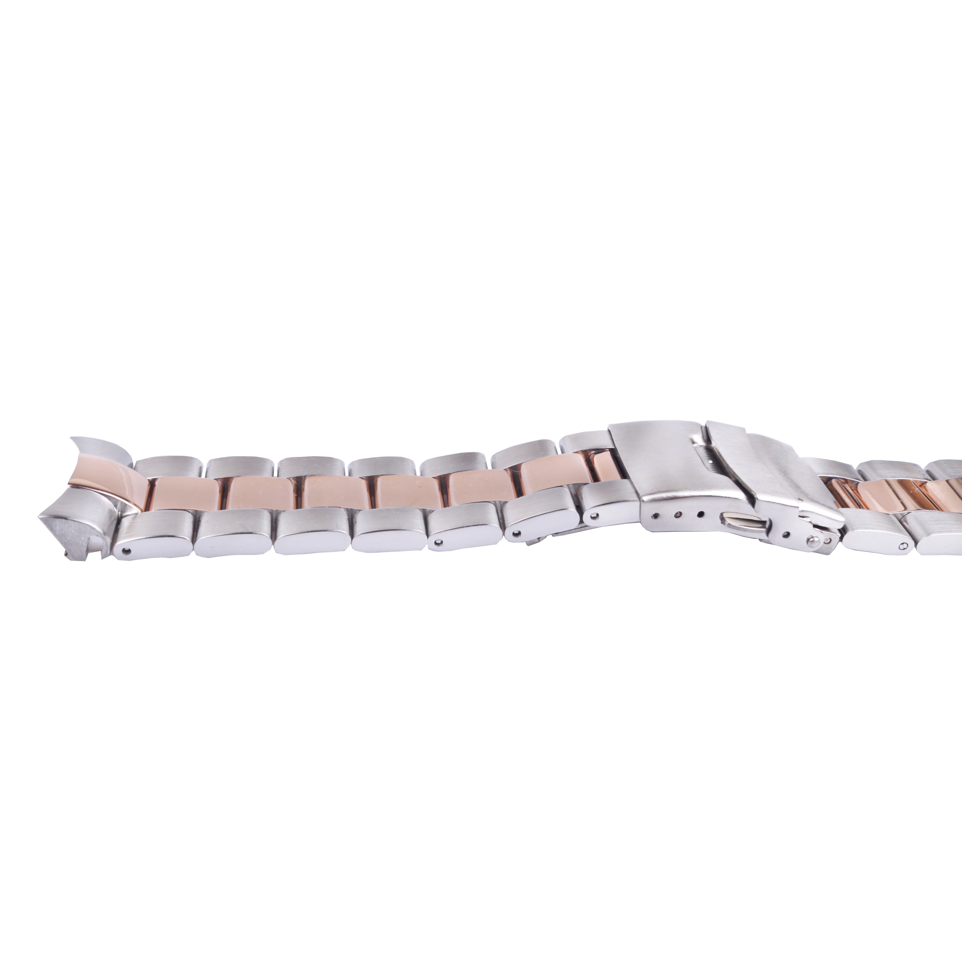 Rolamy 22mm Middle Rose Gold Stainless Steel Wrist Watch band Replacement Metal Watchband Bracelet Double Push Clasp For Seiko