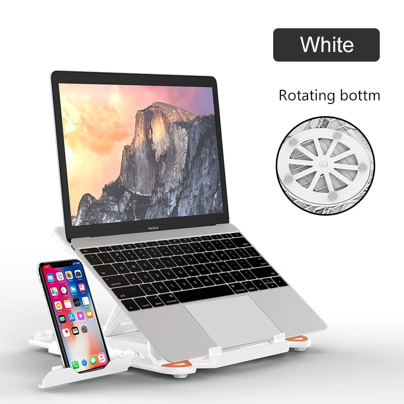 White Rotating 360 Вращающаяся подставка для ноутбука Складная подставка для ноутбука Macbook lenovo держатель для ноутбука Компьютерная Вентиляция с держателем для телефона - Цвет: White Rotating
