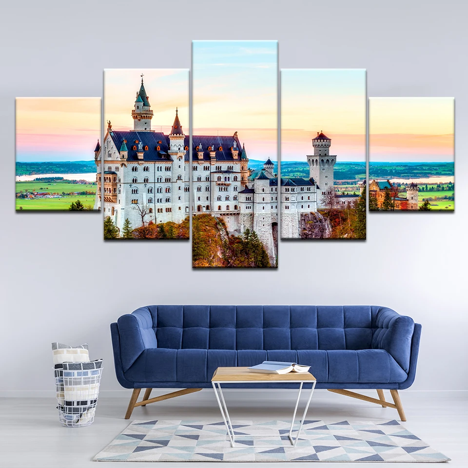 Canvas Painting Colorful Castle 5 Pieces Wall Art Modular Wallpapers Poster Print Children's Room Home Decor | Дом и сад