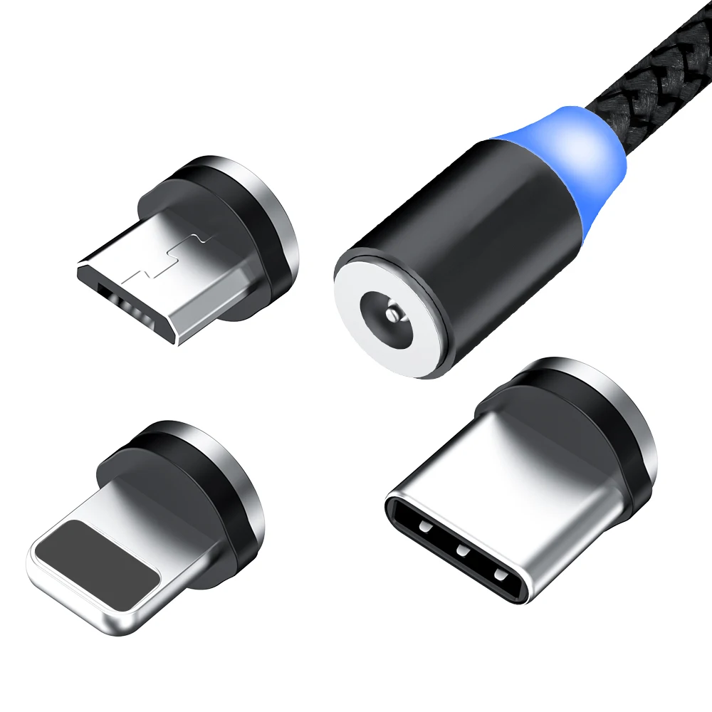 Магнитный светодиодный usb-кабель для iPhone Samsung кабель Micro USB Type-C с быстрой зарядкой