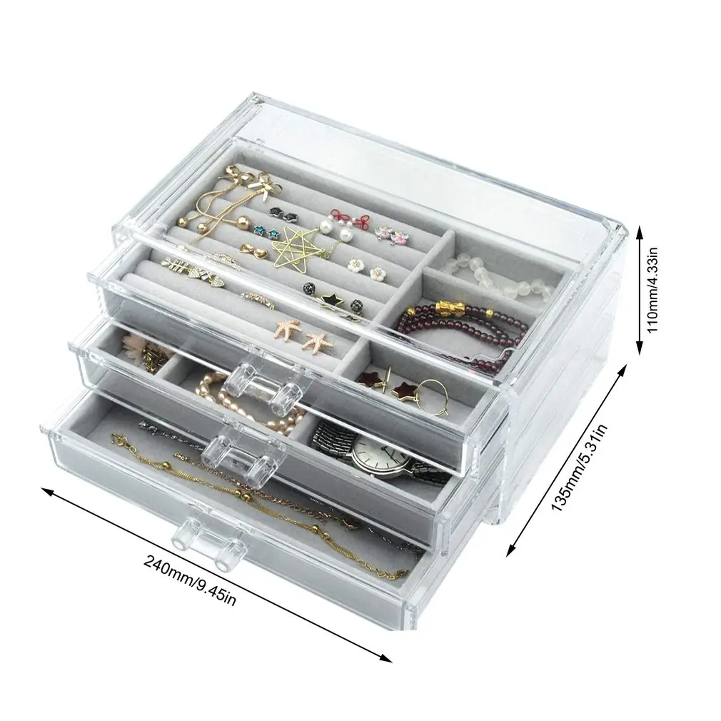 

Acrylic Jewelry Box 3 Drawers Velvet Jewellery Organizer For Earrings Rings Necklaces Bracelets Display Case Valentine Day Gift