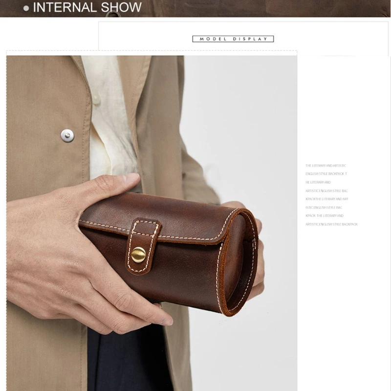 

Genuine Leather Watch Pocket Classic Portable Watch Protection Storage Box Round Shape Glass Jewelry Storage Organizer