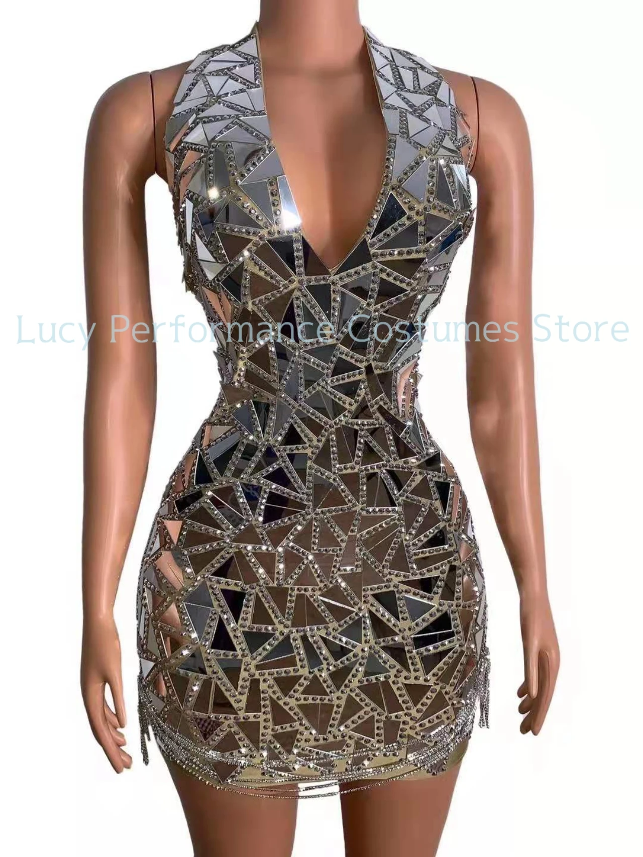 

New waist pinching mirror with diamond to show off cool sexy gogo women's performance DS model Catwalk Fashion Clothes