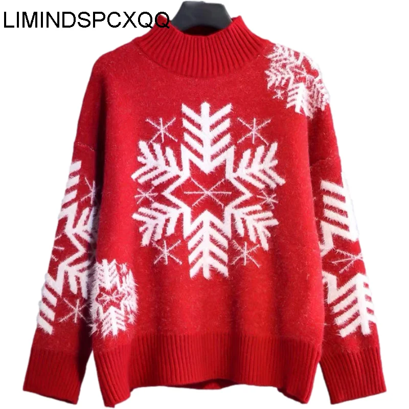 Рождественский норковый свитер с высоким воротником 2021 женский свободный