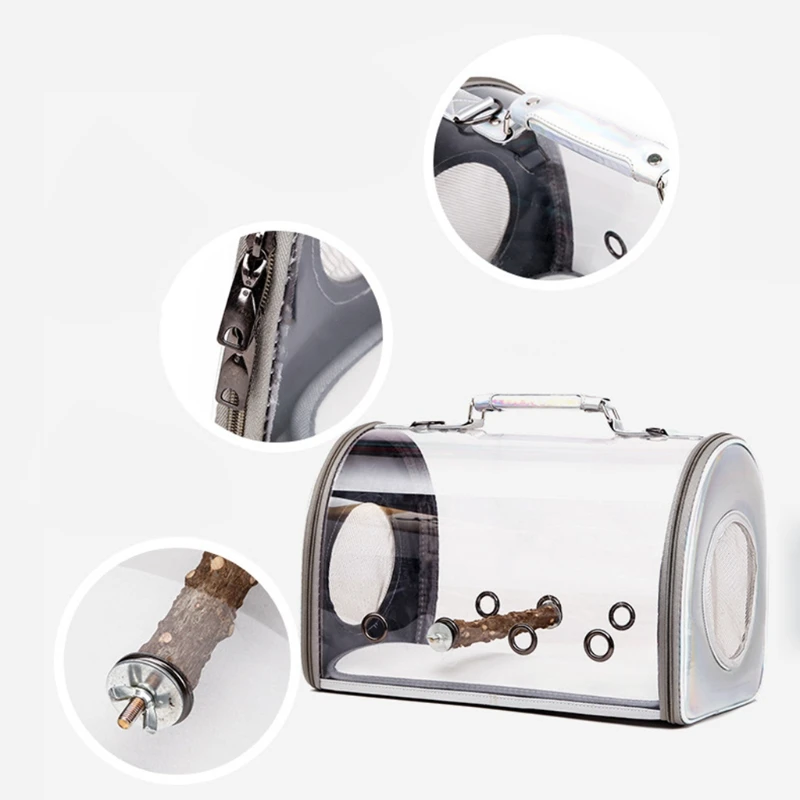 

D0LF Bird Carrier with Stand Perch Portable Bird Travel Cage Breathable Parrot Go Out Backpack for Small Animals