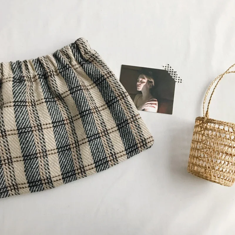 WLG/зимние юбки для девочек детская бархатная плотная клетчатая юбка на пуговицах