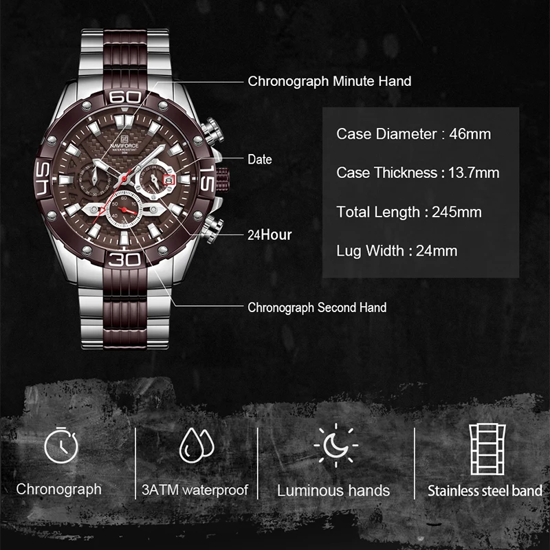 

Direct Selling NAVIFORCE Best Selling Quartz Wrist Watch For Men Military Sports With 3 Small Dials Stainless Steel Mens Watches