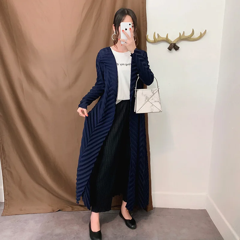 Женский плиссированный Тренч Miyake однотонное Свободное длинное пальто большого