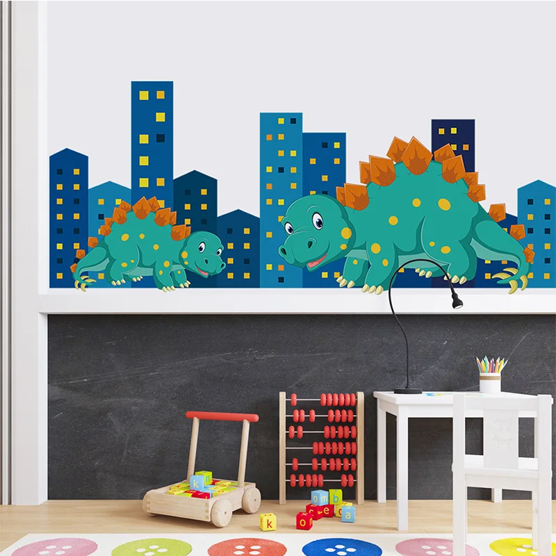 Мультяшные наклейки на стену с динозавром для украшения дома детской комнаты