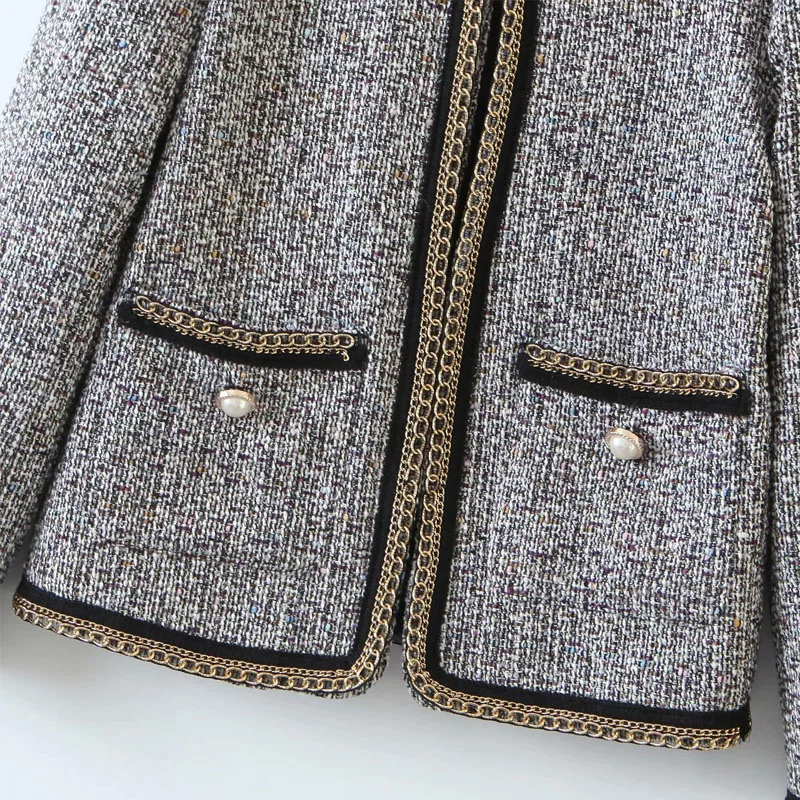 Куртка женская с небольшим ароматным круглым вырезом и цепочкой повседневное