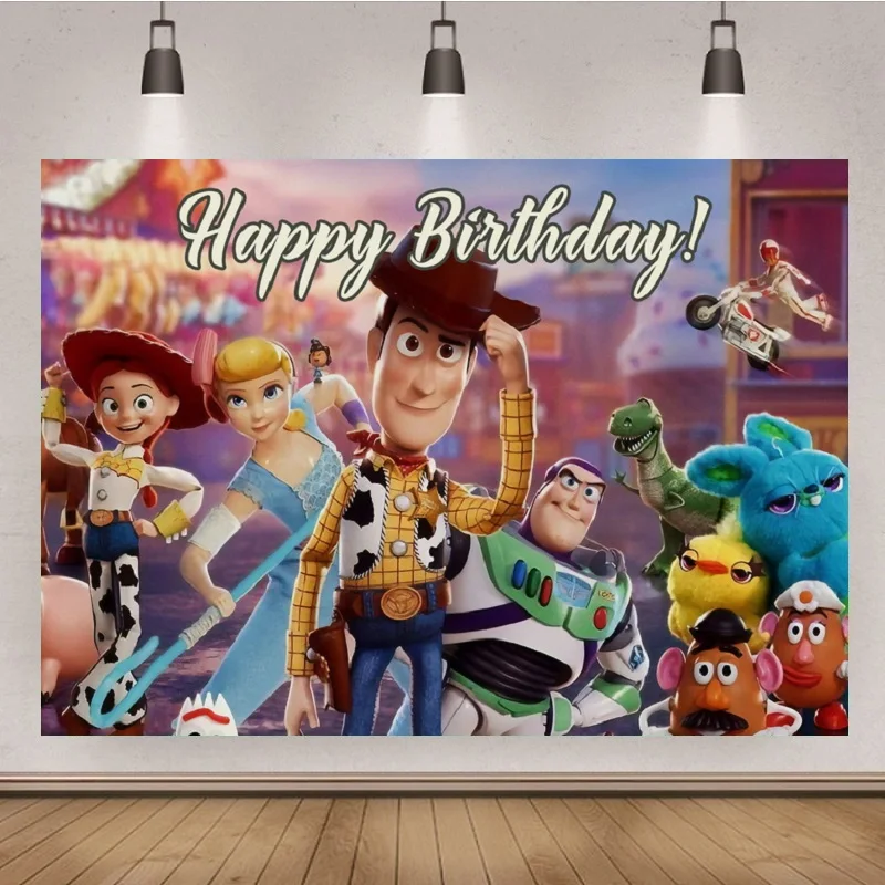 

Story Toy Kids Birthday Party Backdrops Cowboy Bedding Room Wall Decor Poster Family Celebration Background For Photography
