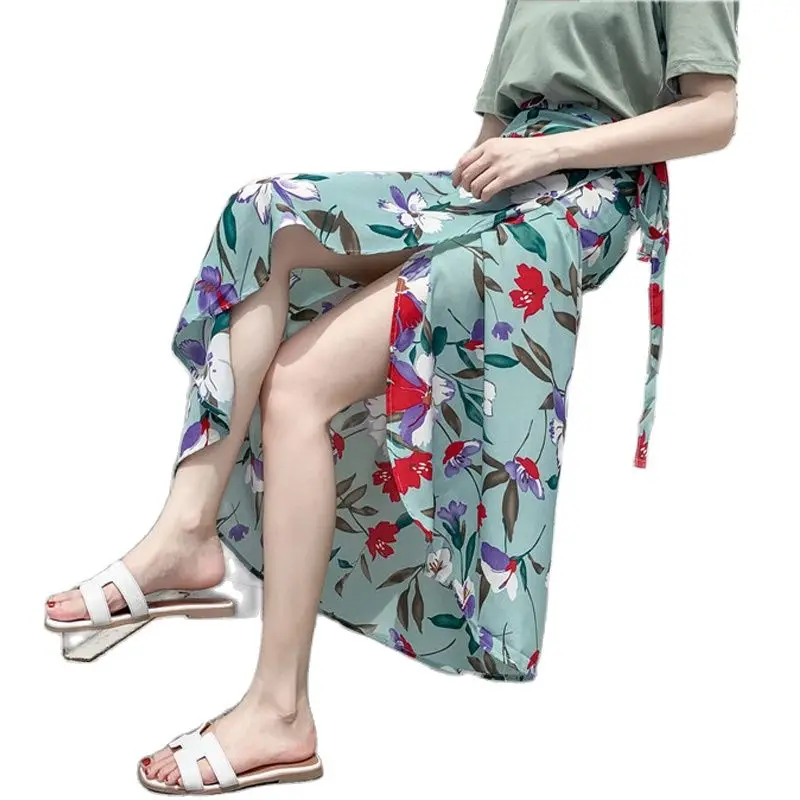 

28 colors Sexy Flower Print Bow Tie Sashes Wrap Skirt Vintage Women High Waist Slim Fit Mid-Calf Long Skirts Holiday beachwear