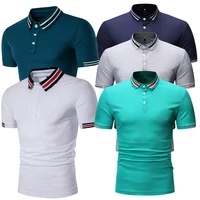 luclesam men casual polo shirt summer striped collar short sleeve slim fit shirt tops cotton polos homme male clothes