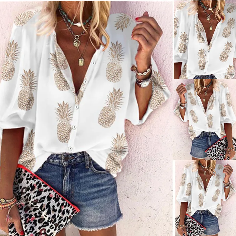 YELITE Новая Женская Осенняя блузка с изображением ананасов женская рубашка