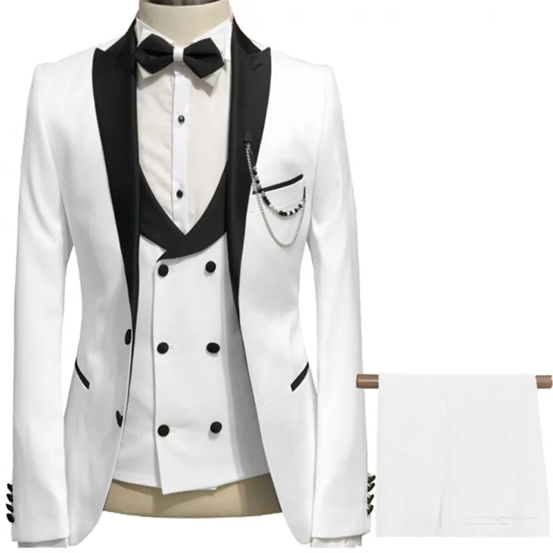 

Fashion Men's Casual Boutique Business Suits 3 Pcs Set / Male Double Breasted Two Color Stitching Vest Blazers Jacket Pants