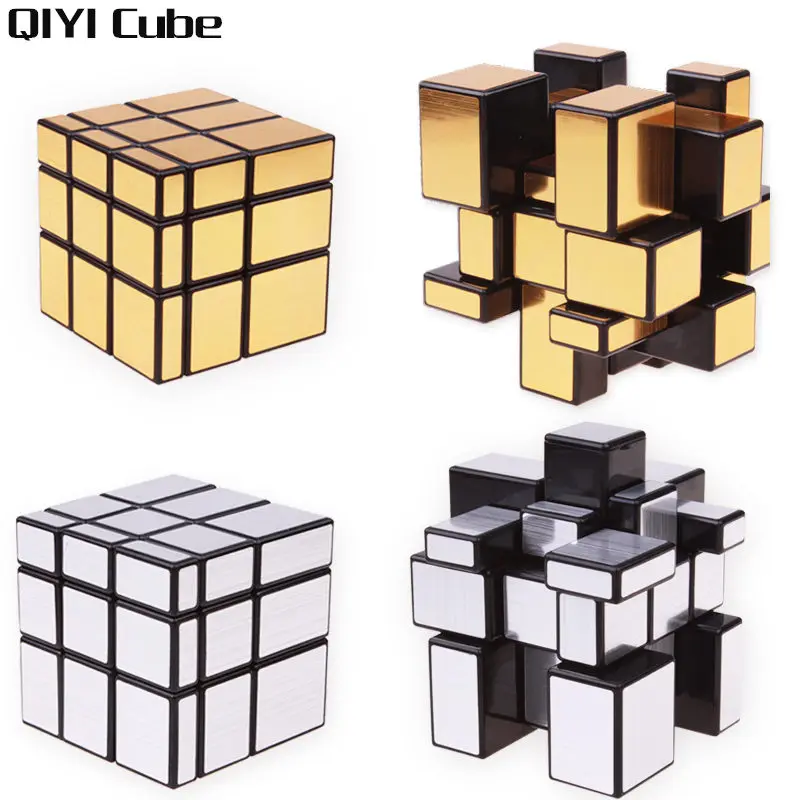 Зеркальный куб QIYI магический 3x3x3 серебряные и золотые наклейки профессиональные